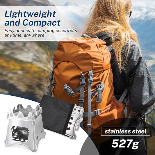 Folding Wood Burning Stove, Outdoor Portable Camping Stove, Wood Backpacking Stove, Stainless Steel Hiking Stove for BBQ Picnic