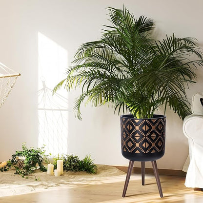 D'vine Dev 14 Inch Planter Pot with Stand, Mid-Century Tall Plant Pot with Legs for Indoor Plants, Bronze/Black, 88-G-D-6