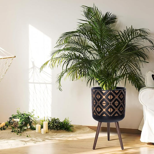 D'vine Dev 14 Inch Planter Pot with Stand, Mid-Century Tall Plant Pot with Legs for Indoor Plants, Bronze/Black, 88-G-D-6