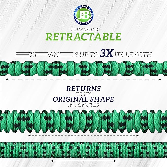 J&B XpandaHose 50ft Expandable Garden Hose – Ultra-Strong 3750D, 4-Layer Latex Core, Brass 3/4" Connectors, 10-Pattern Nozzle & Storage Bag – Lightweight, Kink-Reducing, Leak-Resistant