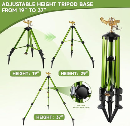 Impact Sprinklers on Tripod Base with Ground Plugs,Heavy Duty Brass Head Sprinkler with 360 Degree Spray,0-44ft Large Area Irrigation,Tripod Sprinkler with Extension Legs for Yard Garden Lawn,1 Pack