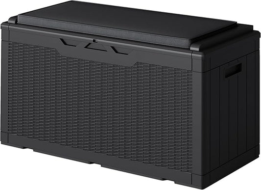 110 Gallon Deck Box Outdoor Indoor Waterproof Storage Box for Patio Furniture, Pool Accessories, Garden Tools, and Cushion Storage, Black