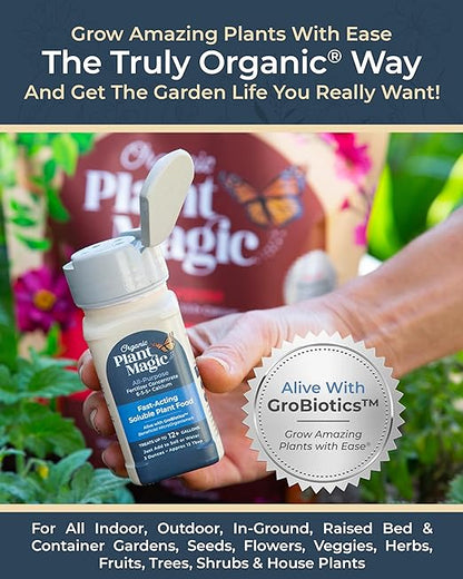 Organic Plant Magic - Truly Organic™ Easy to Use Soluble Plant Food Shaker: All-Purpose Fertilizer Concentrate for All Flower Vegetable Herb Fruit Tree Indoor Garden & House Plants [Two 3 oz Shaker]