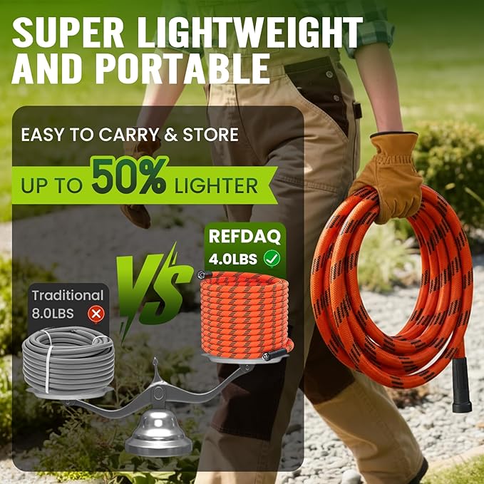 Garden Hose 50 ft, Water Hose Heavy Duty, Flexible Lightweight Non-Expanding Hose with 10 Function Sprayer, Leak-Proof, Burst-Resistant, High-Pressure, Anti-Kink, Garden Gifts for Men Women