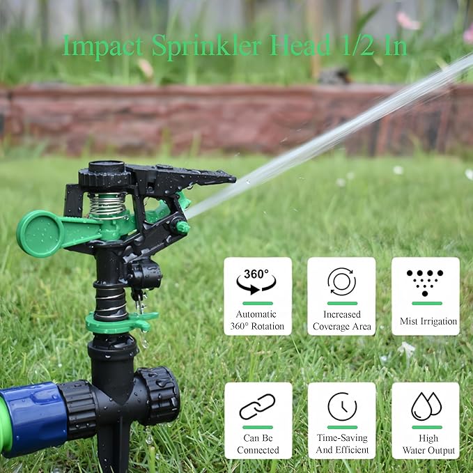 Lawn Irrigation Sprinkler Heads: Impact Sprinkler Head, Sprinklers for Yard, 2025 New Adjustable 360° Oscillating Sprinklers for Lawn, for Large Coverage Garden Grass Yard Irrigation, 5 Pcs 1/2 Inch