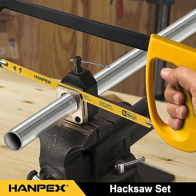 12in. High-Tension Hacksaw Frame with 10pcs Extra Bi-metal Blades, Hand Saw Suitable for Metal, wood, PVC, Carpentry