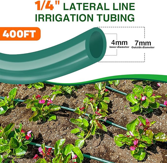 Bonviee 400ft 1/4 inch Drip Irrigation Tubing, Drip Irrigation Hose, Garden Watering Tube Line for Garden Watering System-Green
