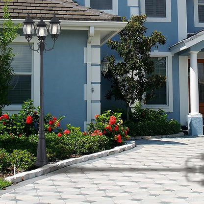 94 Inch 3-Light Post Lantern For Patio Lawn Pathway Triple-Head Post Light For Front Yard Outdoor Street Light 94” Exterior Pole Lights,Aluminium Alloy,Clear Glass Shade,E26(Bulbs Not Included)