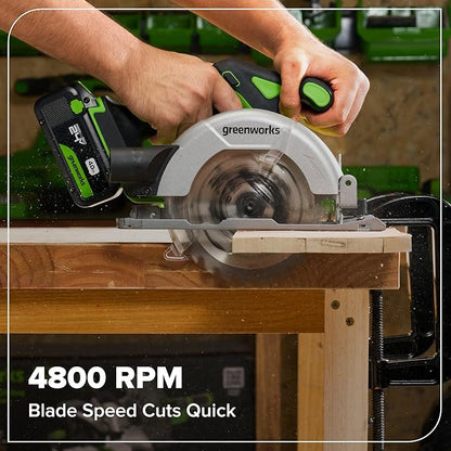 GREENWORKS 24V (5-TOOL) Combo (Drill + Impact Driver + Circular Saw + Multi-Tool + Flashlight), 4.0Ah + 2.0Ah (24,000mAh Power Bank) Batteries, (2) Cables, 65W Rapid Charger
