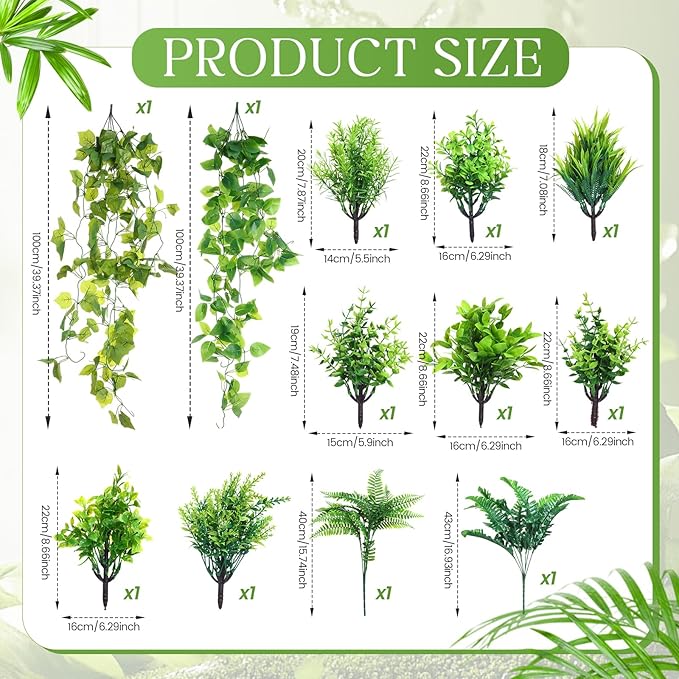 Rtteri 15 Pcs Hanging Artificial Green Plants for Indoor Fake Wall Planter with Faux Plants Geometric Vase Pot (8.2/5.9/4 Inch Size) Ceramic Holder