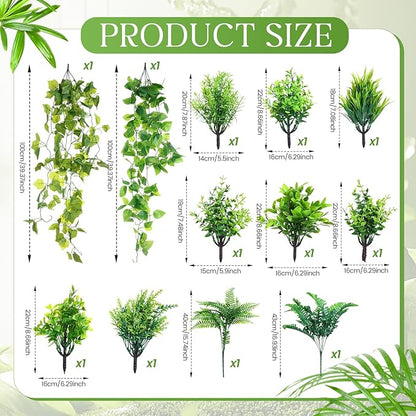 Rtteri 15 Pcs Hanging Artificial Green Plants for Indoor Fake Wall Planter with Faux Plants Geometric Vase Pot (8.2/5.9/4 Inch Size) Ceramic Holder