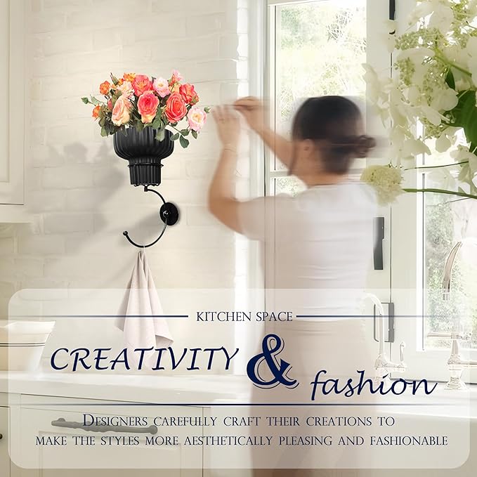 Hanging Plant Wall Vessel for Flowers with Hook, Indoor Outdoor Boho Bathroom Decor Wall Art Planter Mounted Vase (Black)