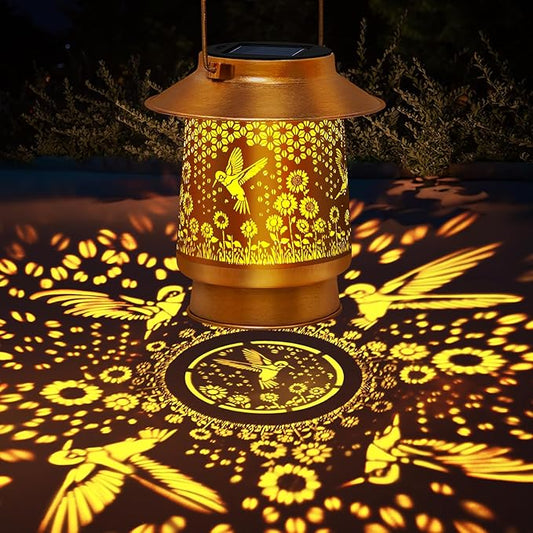 Christmas Gifts for Women,Solar Lanterns Outdoor Waterproof, Metal Hummingbird Garden Decor for Christmas, Hanging Outdoor Decorations for Wall Branch Porch Yard, Unique Gifts for Women Mom Grandma