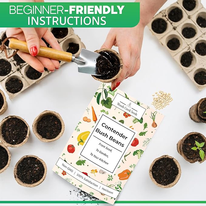 Woods Creek Seeds: Contender Bush Bean Seeds for Planting - Non-GMO Green Bean Seeds for Planting - Tender Stringless Variety - USA Grown Heirloom Bush Beans Vegetable Seed for Outdoors and Indoors