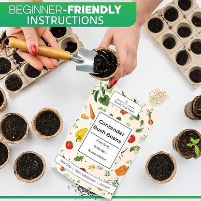 Woods Creek Seeds: Contender Bush Bean Seeds for Planting - Non-GMO Green Bean Seeds for Planting - Tender Stringless Variety - USA Grown Heirloom Bush Beans Vegetable Seed for Outdoors and Indoors