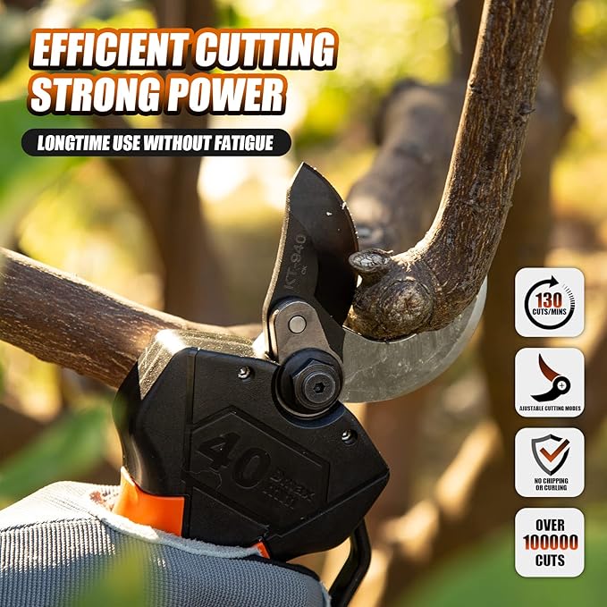 Cordless Electric Pruning Shears 40MM, Kebtek Professional Pruning Shears Battery Powered 18V Brushless Motor 2Pack 2AH Rechargeable Battery-LCD Display Screen (KT940)