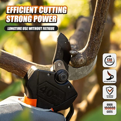 Cordless Electric Pruning Shears 40MM, Kebtek Professional Pruning Shears Battery Powered 18V Brushless Motor 2Pack 2AH Rechargeable Battery-LCD Display Screen (KT940)