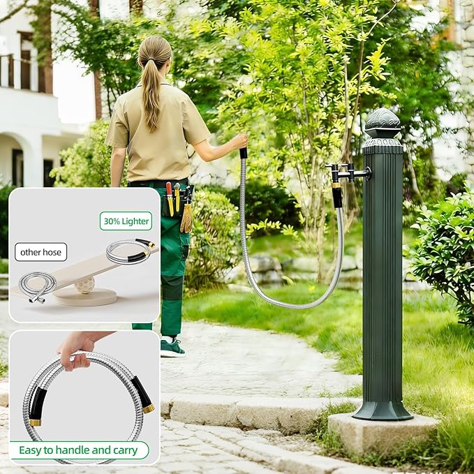 SPECILITE 5FT Short Garden Hose, 1/2" 304 Stainless Steel Leader Hose with Female to Female Brass Fittings, Flexible, Heavy-Duty & Never Kink, Water Pipe for Yard, Outdoor, Lawn