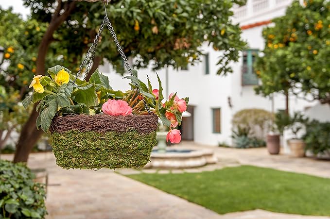 SuperMoss (29214D MossWeave Hanging Basket | Outdoor Hanging Planter with Moss | Decorative Plant Hanger for Porch, Balcony, Garden & Home Décor, Square with Wicker Rim, Large 14” D, Green