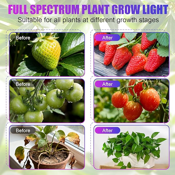 Indoor Clip-on Plant Growth Light, Full Spectrum Grow Light with 156 LEDs, Flexible Gooseneck and 4/8/12H Timer, 3 Spectral Modes, 10 Levels of Dimming, Suitable for Seedlings and Succulent Seeds