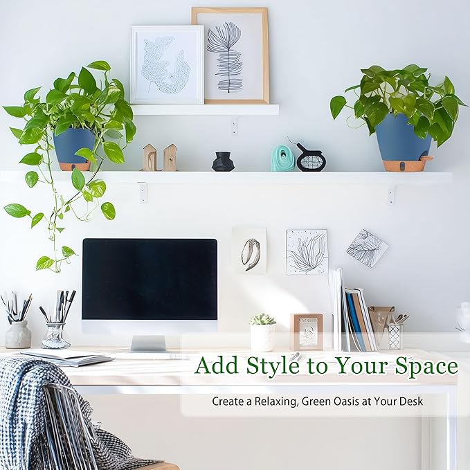 Self Watering Pots for Inoor Ourdoor Plants 8/7/6.5/6/5 Inch Plastic Planters with Drainage Holes & Water Level Indicator, Decorative House Flower Nursery Planting Pots with Saucers (Navy Blue)