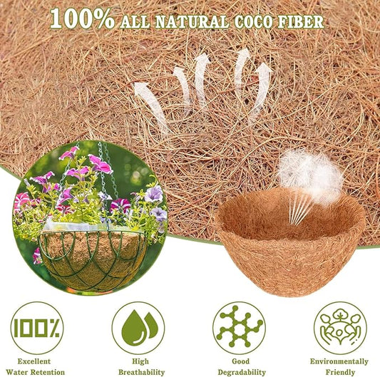 Halatool 2 PCS 14 Inch Round Coco Liners Hanging Basket 100% Natural Replacement Coconut Liners for Planters Garden Flower Pot Vegetables Herbs