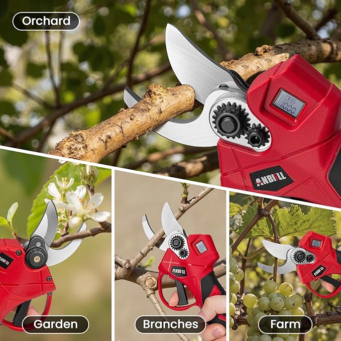 Upgraded Electric Pruning Shears, 1.6" Cutting Diameter Cordless Powered Pruner with LCD Display, 500W Powerful Brushless Motor, 2×21V 2000mAh Batteries Electric Pruner for Tree Trimming Garden
