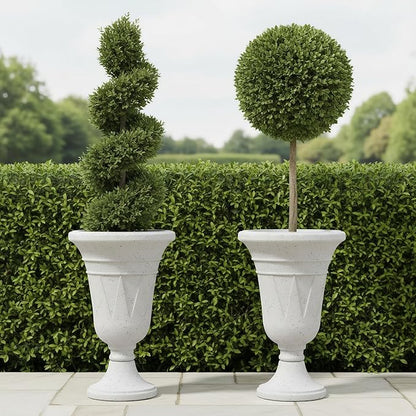 23.6" Tall Plastic Urn Planters for Outdoor Plants with Drainage Holes & Trophy Design, Set of 2 Heavy-Duty Classic Indoor Large Flower Pots, Outdoor Planters for Porch/Home/Garden, Grey