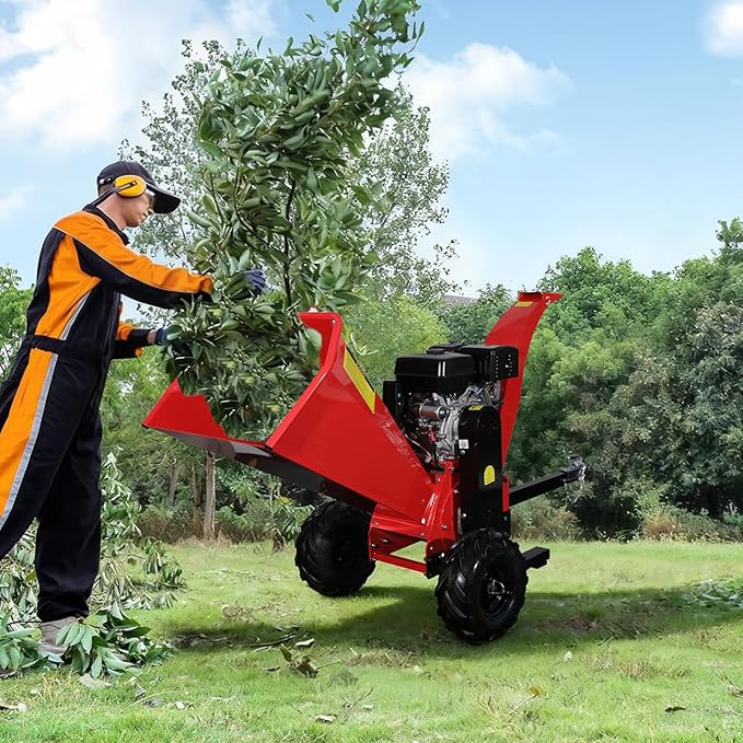 5" Gas Powered Wood Chipper 420cc 15HP Gasoline Engine Leaf Branch Shredder Mulcher Heavy Duty Woodchipper Multi-Function with Towbar