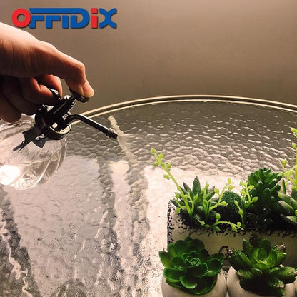 OFFIDIX Transparent Glass Watering Spray Bottle, 6.3 Inches Tall Vintage Style with Bronze Plastic Top Pump One Hand Plant Mister Glass Watering Can Indoor