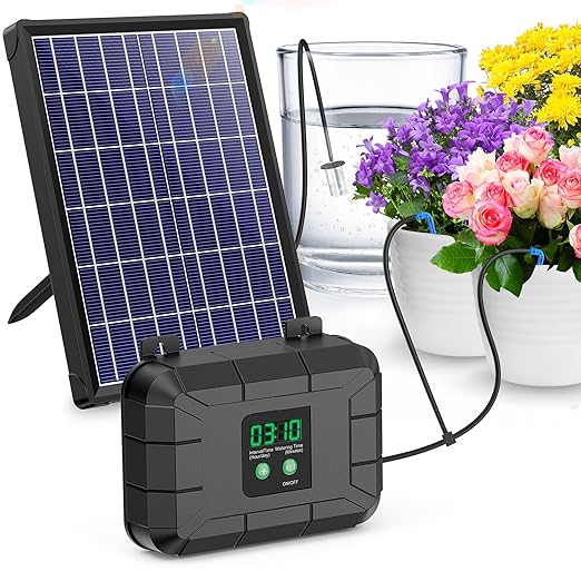Biling Automatic Drip Irrigation Kit, 8W Solar Irrigation System with Battery for Garden with Digital Programmable Timing Modes, Solar Watering System Take Care Your Plants