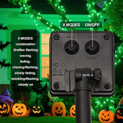 ANGMLN Green Solar String Lights Outdoor, 200 LEDs 8 Modes Waterfall Fairy Bunch Lights Outdoor Waterproof, Green Halloween Decor, Christmas Tree, St Patrick Decorations for Outside Tree Yard