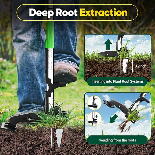 Stand Up Weeder Puller, 4-Claws Gardening Weeding Tools - Phlexpro 2025 New Upgraded Back-Saver 39.3" Long Handle Weed Puller Dandelion Remove Tool for Garden/Lawn/Patio/Farm Use