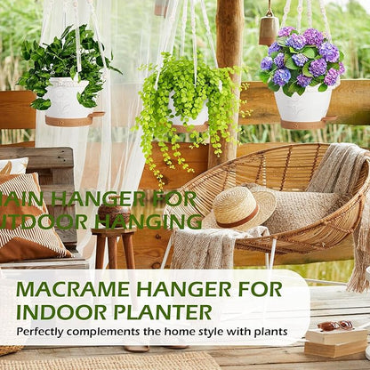 3 Pack Hanging Baskets Set, Hanging Planters for Indoor & Outdoor Plants, Self-Watering Hanging Pots with Removable Tray&Drainage Holes, Flower Pots for Home Garden Decor 10 Inch (White)