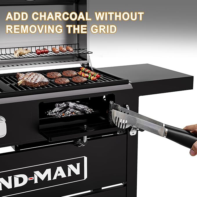 Brand-Man Propane Gas and Charcoal Grill Combo, Dual Fuel BBQ Combo Grill with Stainless Steel Dual Lids & 2 Side Shelves for Outdoor Kitchen & Backyard Barbecue Cooking