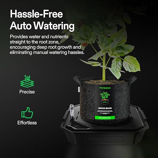 VIVOSUN 4-Pack FlexFeed Self-Watering Pots with Grow Bags, Auto Irrigation Fabric Pot Base with Water Meter & Maintenance Window, for Use Indoors/Outdoors in Grow Tents, Greenhouses, Gardens