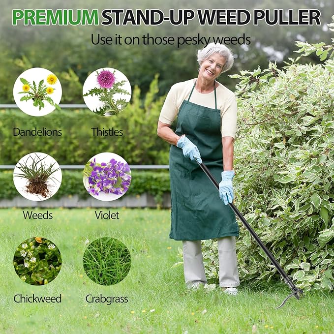 Weed Puller, Stand Up Weed Puller Tool with Steel Long Handle & 4-Claw Steel Head, 46" Adjustable Handle Weeder Tool, Easily Remove Weeds Root Without Bending, Pulling, or Kneeling