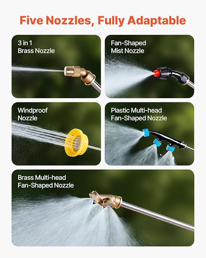 VEVOR 13.1 Gallon Battery Powered Sprayer with Wheels, Adjustable 0-80 PSI, 5 Nozzles and 98ft Hose Included, Orange