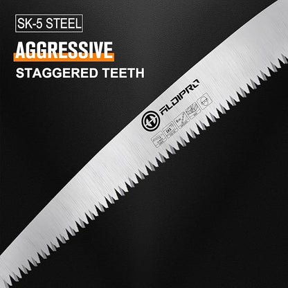 Folding Pruning Saw 7 Inch with Leather Sheath and Wenge Wooden Handle, SK5 Steel Blade, Foldable Hand Saw for Camping, Survival, Wood Cutting, Bushcraft and Tree Trimming