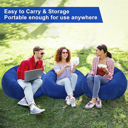 Realspring 6 Pcs Bean Bag Chairs for Adults Inflatable Chairs with Electric Air Pump,Blow up Couch Folding Portable Inflatable Couch Lazy Sofa for Reading Living Room Camping (Dark Blue)