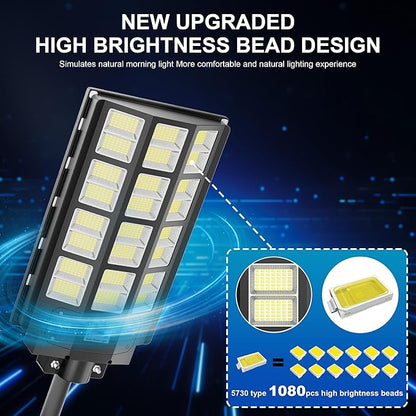 Solar Street Light, 8000W 7000K 480000LM 1152pcs LED Solar Parking Lot Lights Dusk to Dawn, Solar Flood Light Wide Angle Motion Sensor and Remote Control for Area Lighting Yard 2-Pack