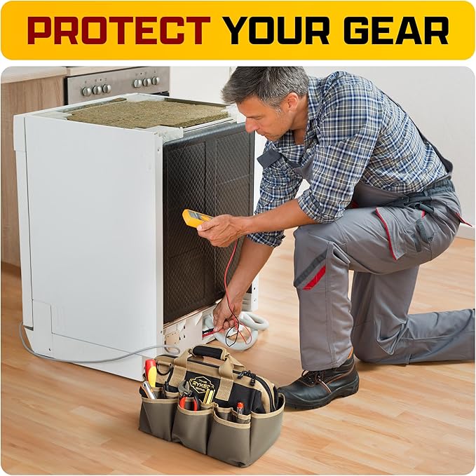 The Ryker Heavy Duty Tool Bags for Men/Women. 14 Inch Small Wide Mouth Mechanic/plumber/Contractor/Electrician Tool Bag Organizer 22Pockets Soft Portable Tools Bags Organizer Toolbag for plumbing