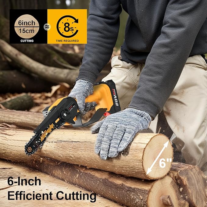 Mini Chainsaw 6-Inch with 2 Battery Powered Mini Electric Chain Saws Cordless Handheld Portable Small Power Only Cut Under 3 inch Fresh Wood