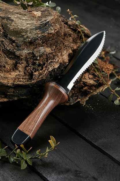 Hori Hori Garden Knife, Traditional Japanese Weeding Tool with ergonomic wooden handle. Large 7'inch blade with case. (Standard blade)