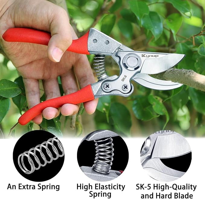 Kynup 2Packs Pruning Shears for Gardening, Garden Shears Scissors Heavy Duty, Bypass Pruner Hand Shears, Tree Trimmers Secateurs, Garden Clippers for Plants, Hedge Shears, Garden Tools (Red)