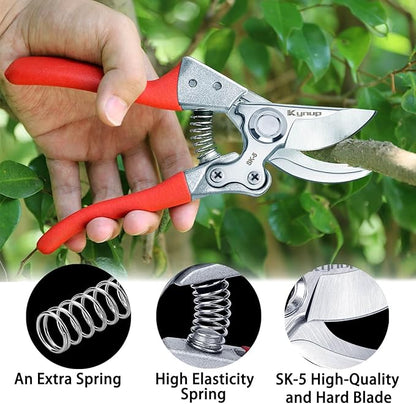 Kynup 2Packs Pruning Shears for Gardening, Garden Shears Scissors Heavy Duty, Bypass Pruner Hand Shears, Tree Trimmers Secateurs, Garden Clippers for Plants, Hedge Shears, Garden Tools (Red)