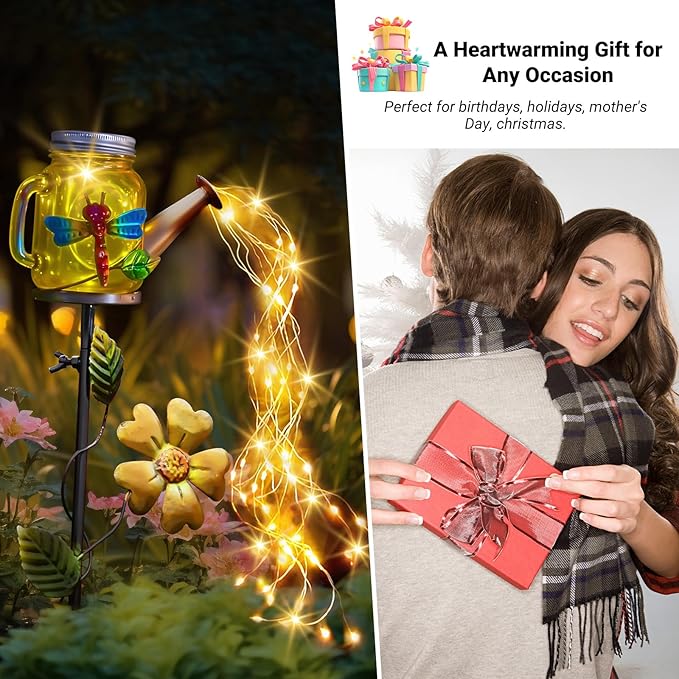 Solar Watering Can Light, Yard Outdoor Decor Lights, IP65 Waterproof, Hanging Dragonfly Garden Light, Outside Garden Flower Bed Decor, Women Gift, Birthday Gifts