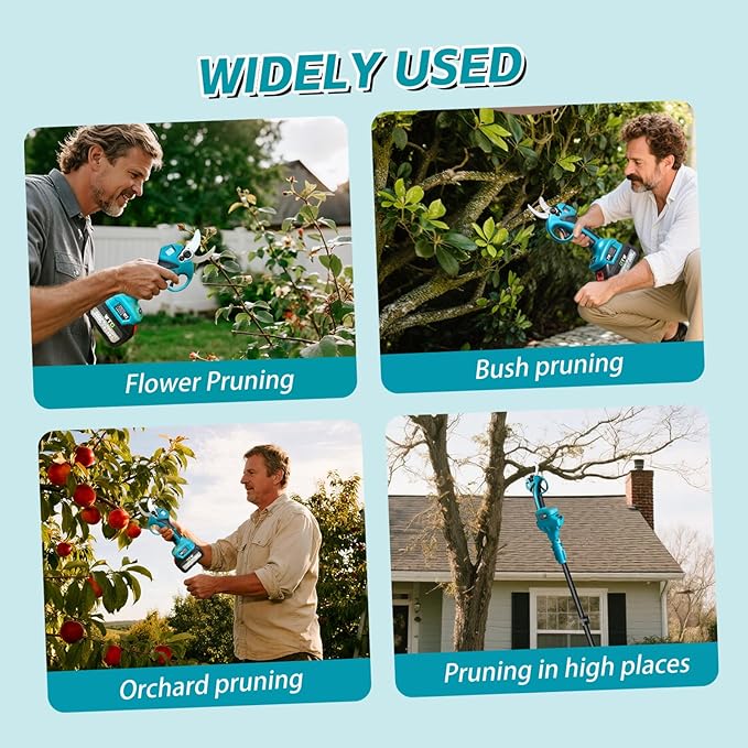 Electric Pruning Shears with Pole 1.4-2.0 Cutting Diameter & 2-IN-1 Electric Pole Pruner,2PCS 21V 3.0Ah Batteries,Brushiless Motor,4 Modes Adjustable Branches Cutter for Flower, Tree Trimming(Blue)