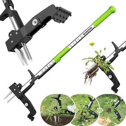 WORKPRO Stand Up Weed Puller Tool, Garden Dandelion Weeder Puller with Ergonomic 39" Long Handle, 4 Claws Steel Head & Foldable Foot Pedal, Heavy Duty Root Remover Tool Without Bending or Kneeling
