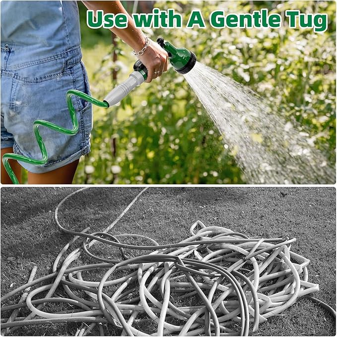SPECILITE 3/8" Lightweight Coil Garden Hose 100FT, EVA Flexible Curly Water Pipes with 6-Pattern Spray Nozzle for Boat, Greenhouse, Yard, Patio, Green